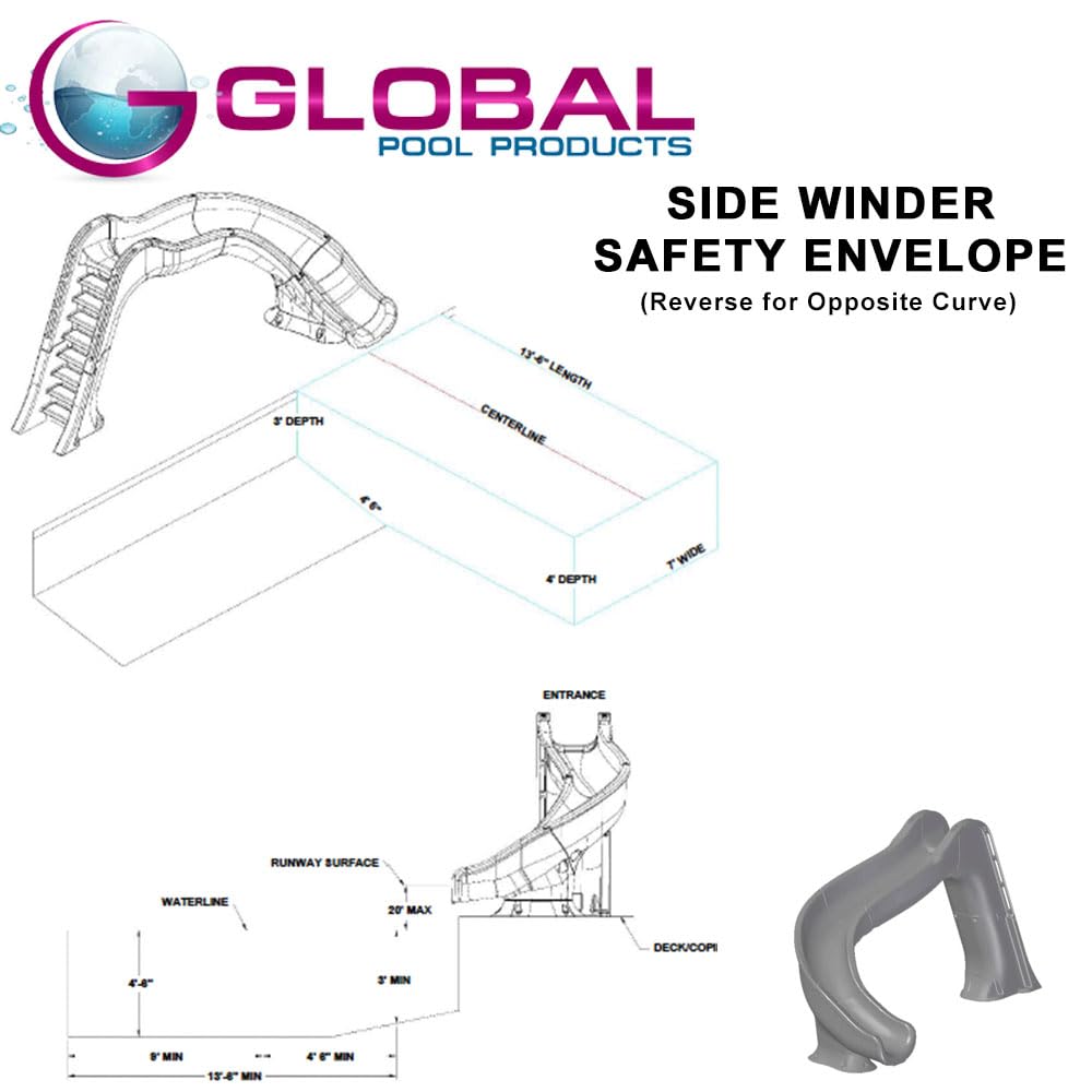 Global Pool Products SIDE WINDER Inground Swimming Pool Water Slide Deck Mounted Left Curve Turn Sand GPPSSW-SAND-L