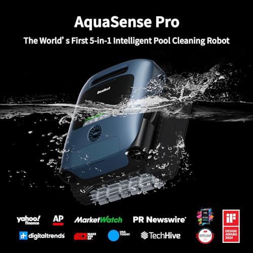 Beatbot AquaSense Pro Cordless Robotic Pool Vacuum Cleaner with Hook- Clarifies Water, Skims Water Surface, 5-in-1 Comprehensive Cleaning, Surface Parking, Intelligent Path Optimization - Light Blue