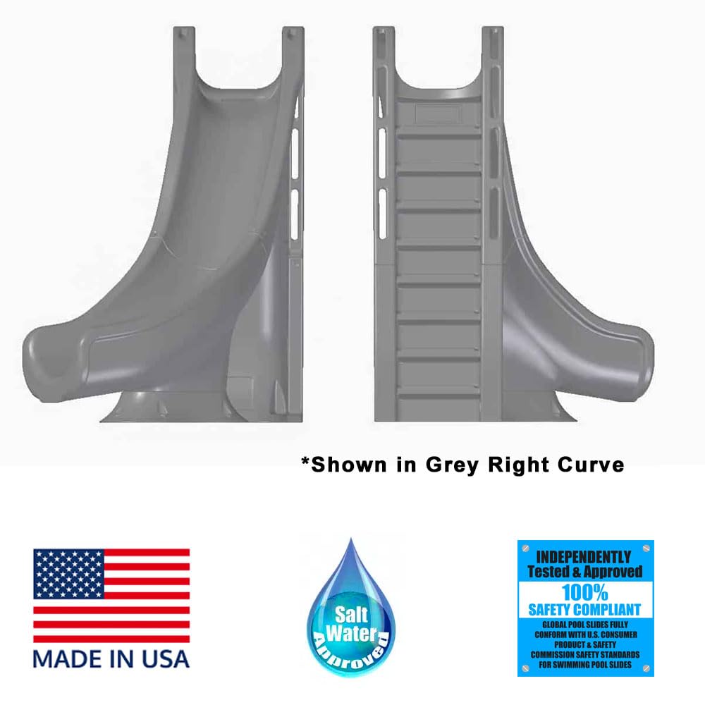 Global Pool Products TIDAL WAVE Inground Swimming Pool Water Slide Deck Mounted Right Curve Turn Grey GPPSTW-GREY-R
