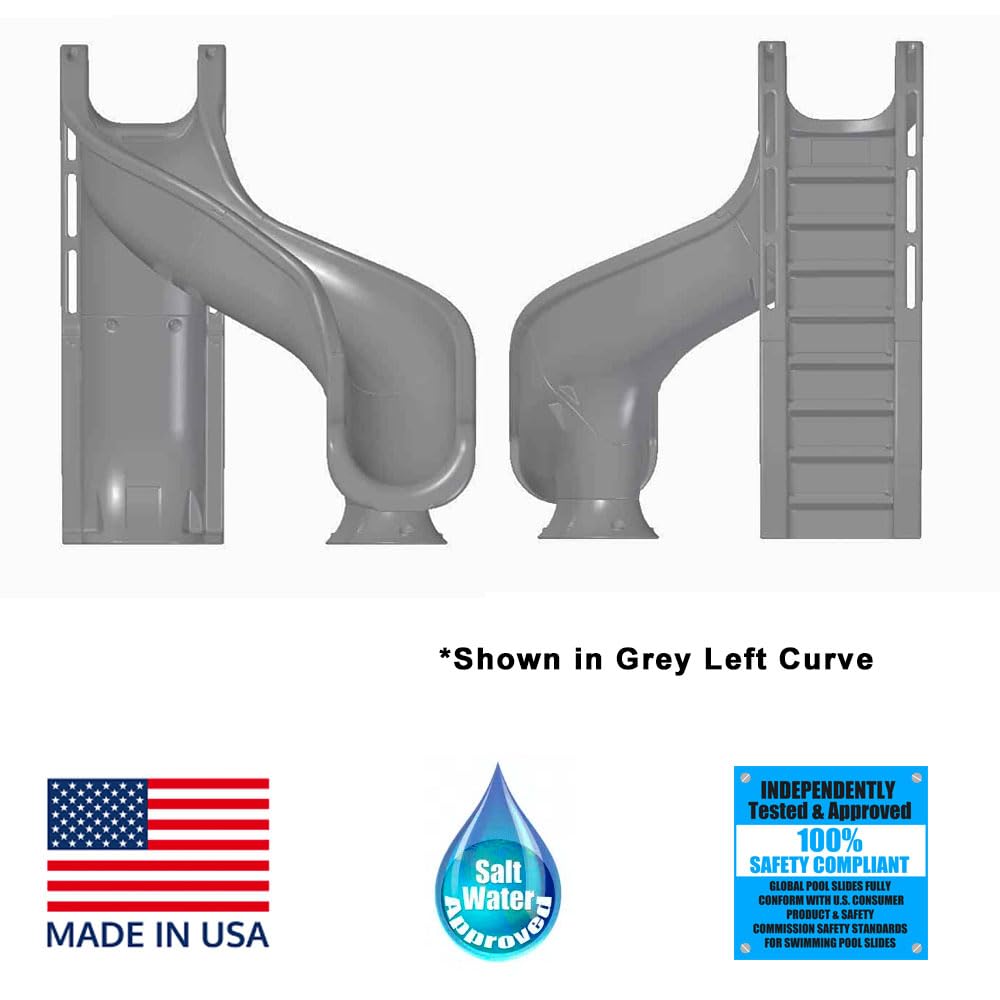 Global Pool Products RIP TIDE Inground Swimming Pool Water Slide Deck Mounted Right Curve Turn Grey GPPSRT-GREY-R
