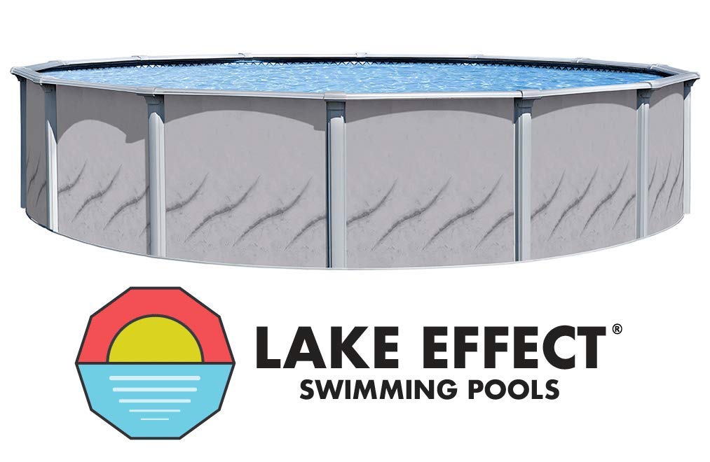 Lake Effect Pools 'Galeria' 24' Round above Ground Swimming Pool Complete Bundle Kit | 52" Height | Boulder Swirl Pattern Overlap Liner | A-Frame Ladder System | Sand Filter System w/Pump | Skimmer