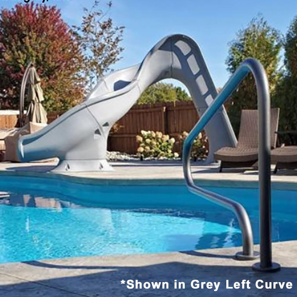 Global Pool Products RIP TIDE Inground Swimming Pool Water Slide Deck Mounted Left Curve Turn Grey GPPSRT-GREY-L