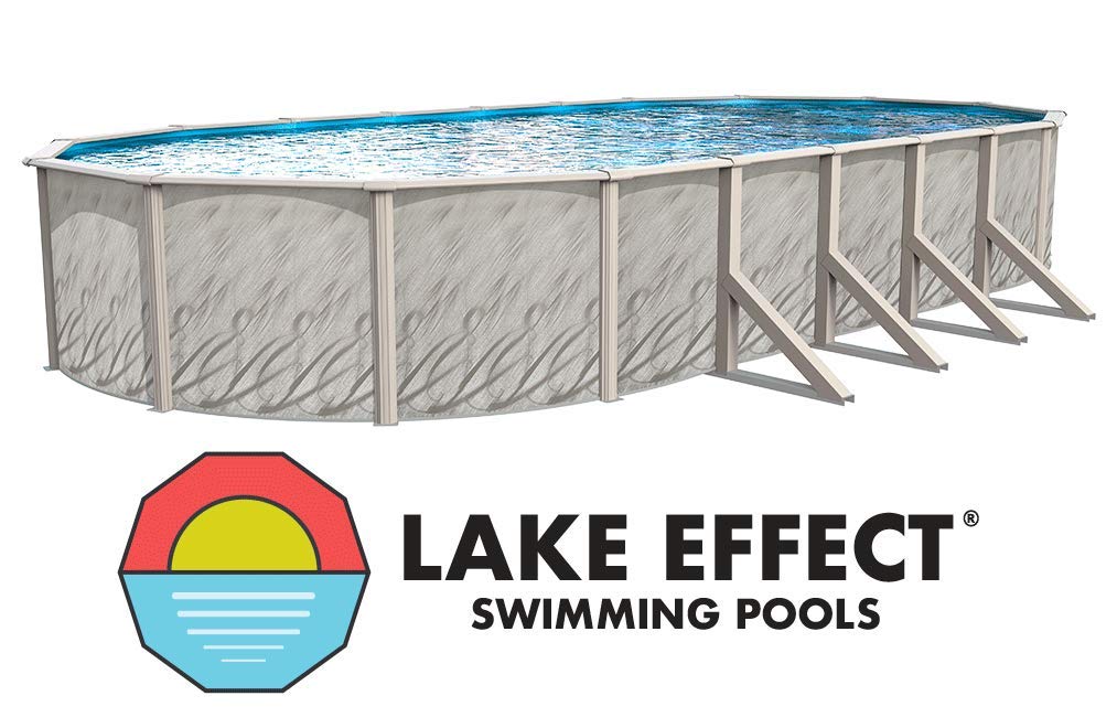 Lake Effect Meadows Reprieve 15' x 24' Oval above Ground Swimming Pool | 52" Height | Bundle Kit | Boulder Swirl Pool Liner | A Frame Ladder | Sand Filter System with Pump | Skimmer