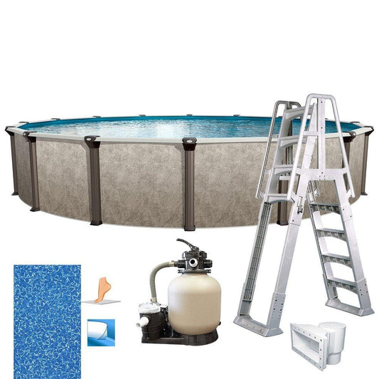 In The Swim 24' Round above Ground Swimming Pool - Epic Package - Featuring: Sand Filter, Pump System and A-Frame Ladder
