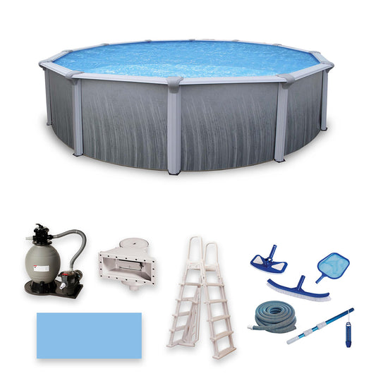 Blue Wave Martinique 24-Feet Round 52-Inch Deep 7-Inch Top Rail Metal Wall Swimming Pool Package