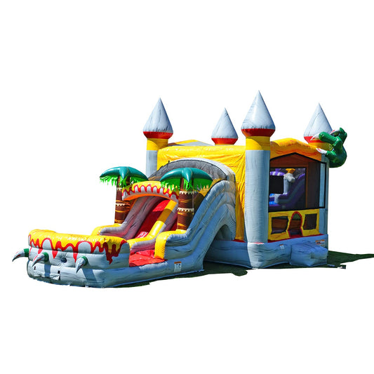 JumpOrange T-Rex Commercial Grade Bounce House Water Slide with Pool for Kids and Adults (with Blower), Basketball Hoop, Wet Dry Combo, Outdoor, Big Inflatable, Birthday Party Rental
