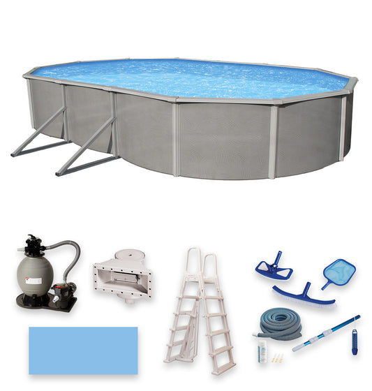 Blue Wave Belize 15-Feet by 30-Feet Oval 52-Inch Deep 6-Inch Top Rail Metal Wall Swimming Pool Package