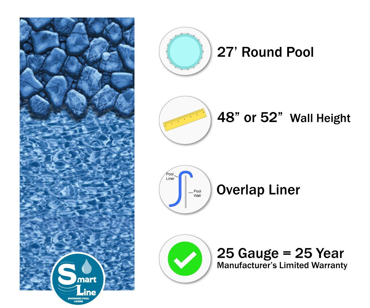 Meadows 27-Foot-by-52-Inch Round Above-Ground Swimming Pool Complete Bundle Kit | Boulder Swirl Pattern Overlap Liner | A-Frame Ladder System | Sand Filter System with Pump | Skimmer
