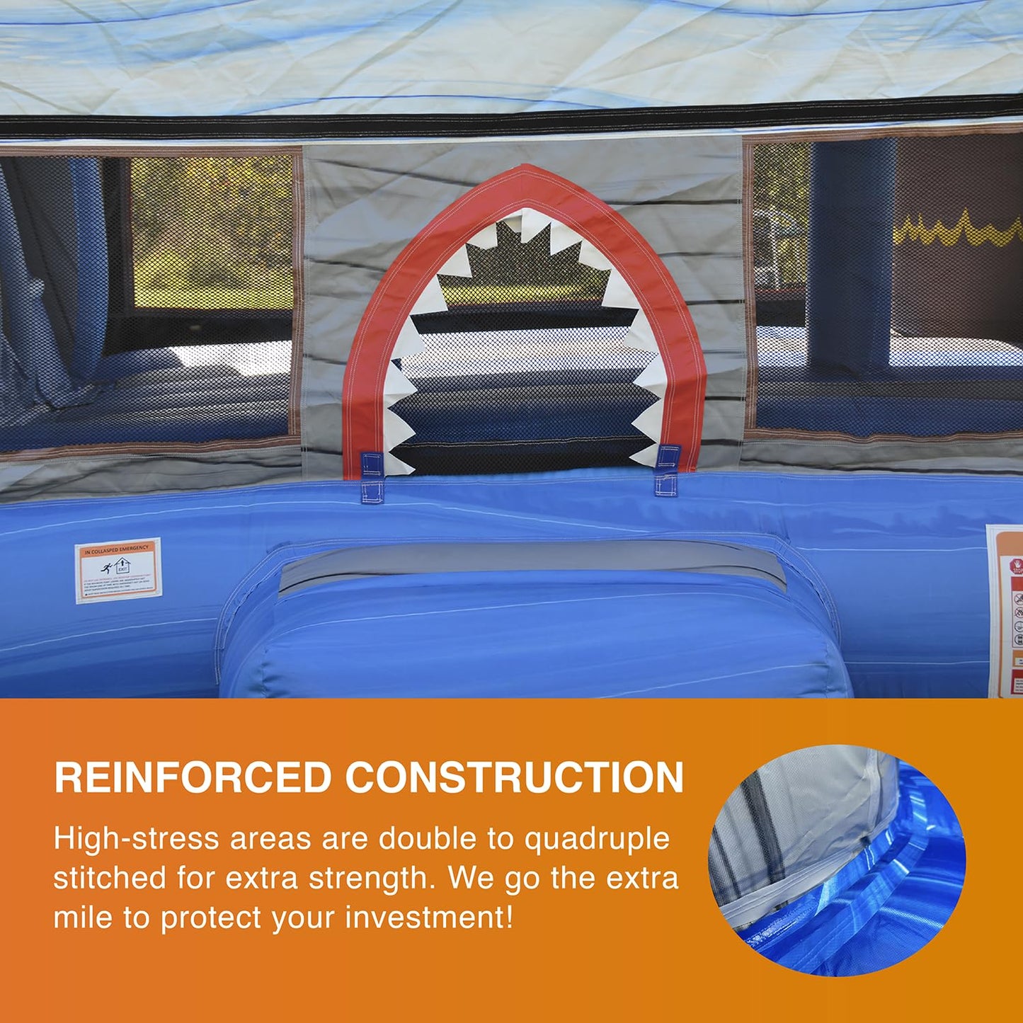 JumpOrange Shark Commercial Grade Bounce House Water Slide with Pool (with Blower), Kids and Adults, Wet Dry Combo, Basketball Hoop, Pop Up Obstacles, Climb Wall, Inflatable, Summer