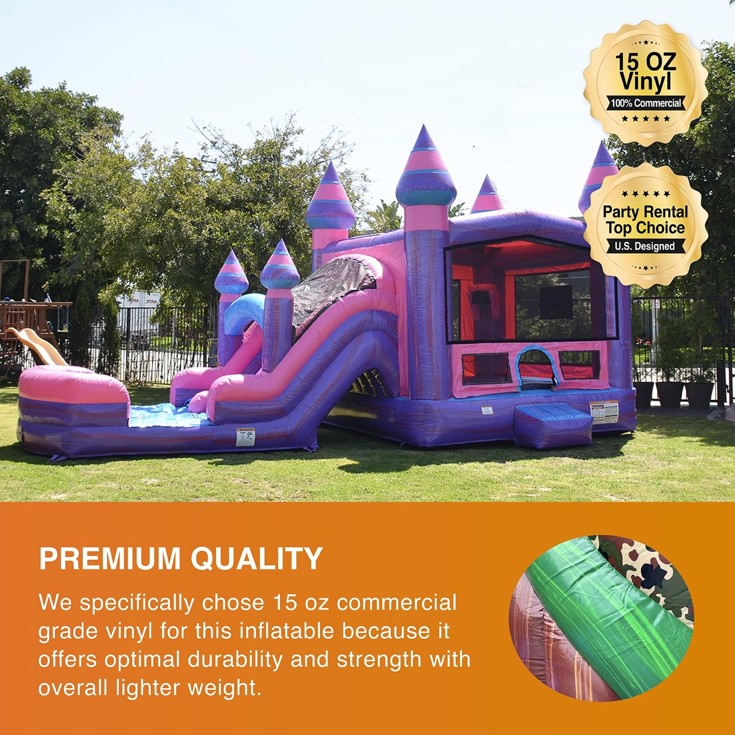 JumpOrange Purplish Commercial Grade Bounce House Water Slide Combo with Pool for Kids and Adults (with Blower), Basketball Hoop, Wet Dry Use, Outdoor Indoor, Birthday Party, Rental Quality