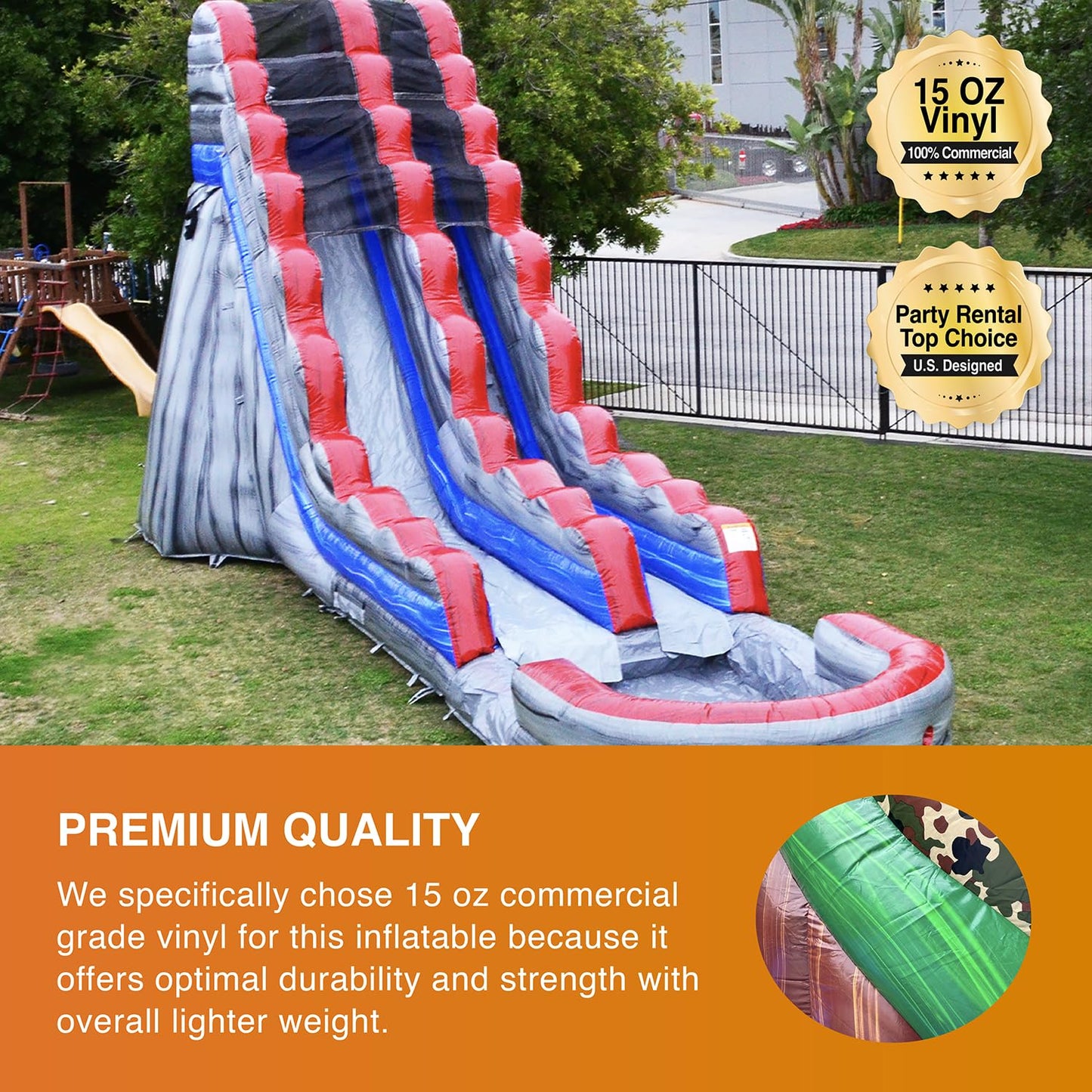 JumpOrange Commercial Grade Water Slide with Attached Splash Pool (with Blower), Tall Waterslide, Outdoor Inflatable, Summer Fun, Backyard Water Park, Wet Dry Use