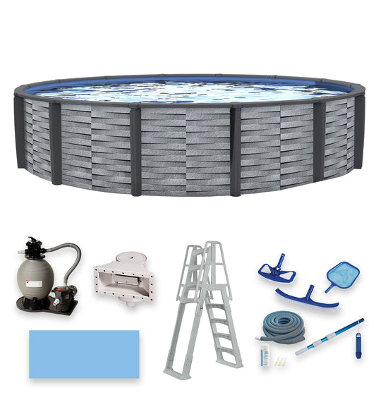 Blue Wave NB19834 Affinity 24-ft Round 52-in Deep 7-in Top Rail Resin Package Above Ground Swimming Pool, x, Gray